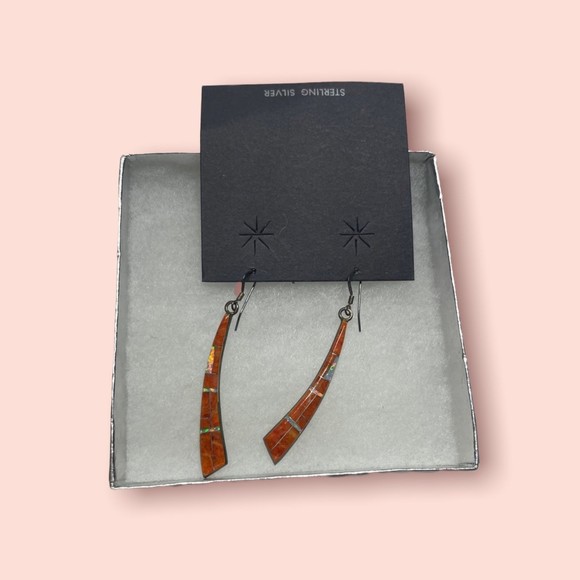 Sterling Silver‎ Multi Color Inlay Earrings - Picture 1 of 3